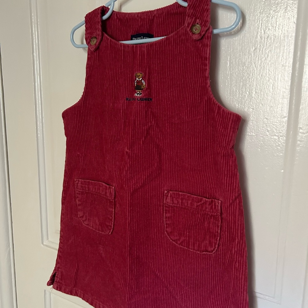 Vintage Ralph Lauren Kids Red Corduroy Jumper Dress